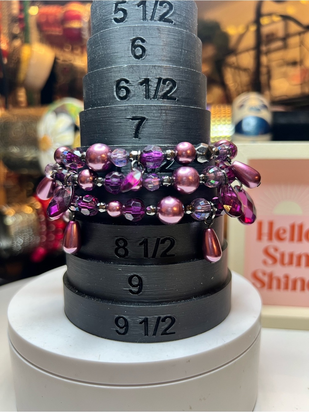 Purple Beaded Memory Wire Bracelet